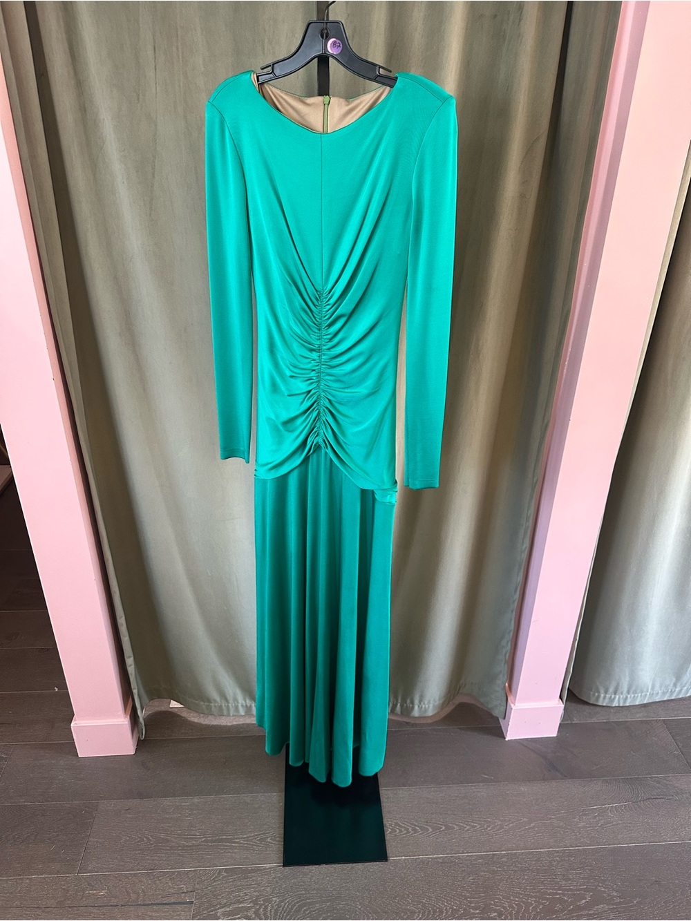 Emerald Green Ruched Long Sleeve Maxi Dress